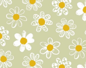 Daisies Fabric, Spring Flowers, 100% Cotton, Sold by the Half Metre