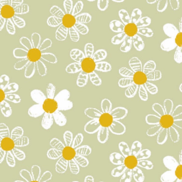 Daisies Fabric, Spring Flowers, 100% Cotton, Sold by the Half Metre