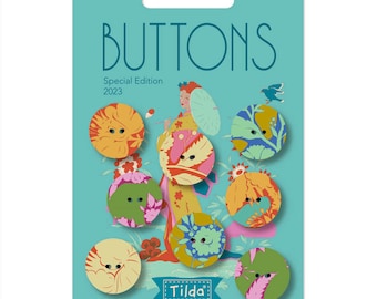 Tilda Bloomsville Collection, Abloom 18mm Fabric Covered Buttons, Set of 8