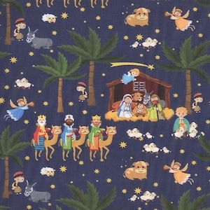 Nativity Fabric, Christmas Fabric, Digital Cotton, Sold by the Half Metre