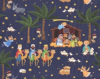 Nativity Fabric, Christmas Fabric, Digital Cotton, Sold by the Half Metre