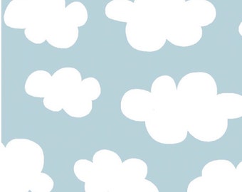 Clouds in Blue Sky Fabric, Mini Zoo Collection, 100% Cotton, OEKO-TEX Certificate, Sold by the Half Metre