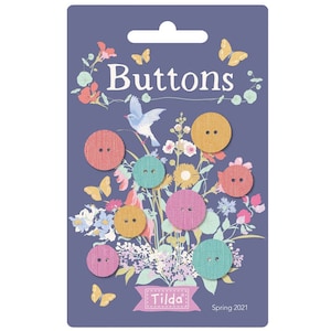 Tilda Gardenlife Fabric Covered 12 and 15mm Buttons, Set of 8