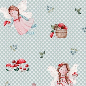 Adorable Woodland Fairies Fabric, Oeko-Tex, 100% Quilt Cotton, Sold by the Half Metre