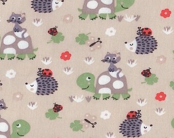 Hedgehog, Box Turtle, Cute Animals Fabric, Sold by the 1/2 Metre