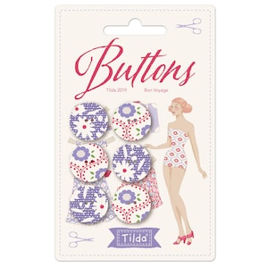 Tilda Buttons, Bon Voyage Collection, 18mm Buttons, Set of 6