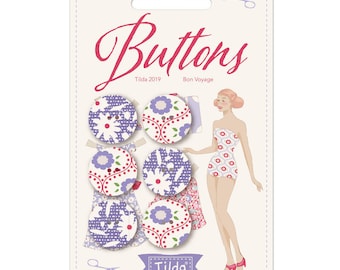 Tilda Buttons, Bon Voyage Collection, 18mm Buttons, Set of 6