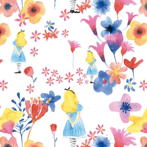 Alice in Wonderland Floral Cotton Fabric, Sold by the Half Metre