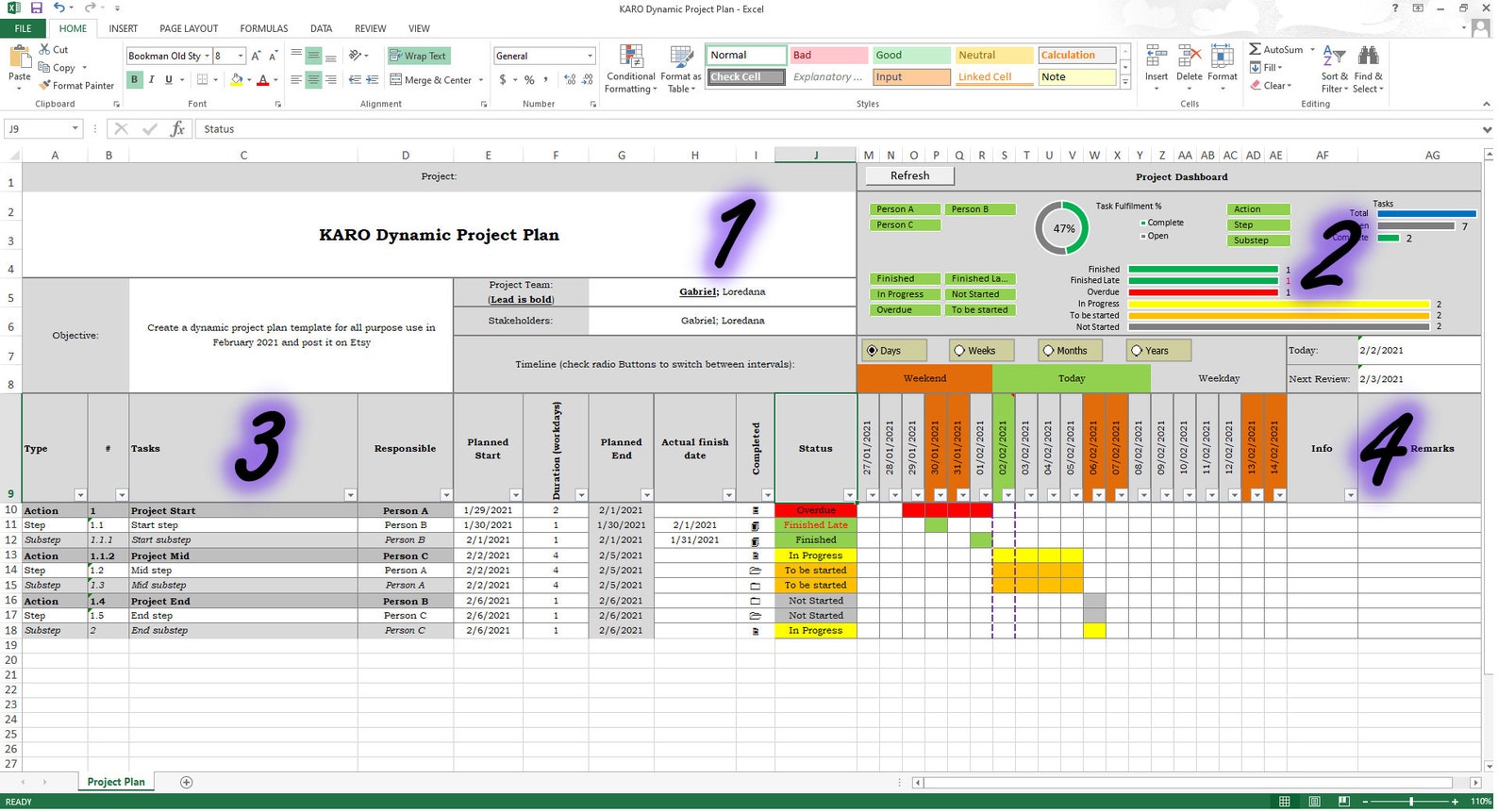 Dynamic Project Plan Excel Template Action plan Project | Etsy