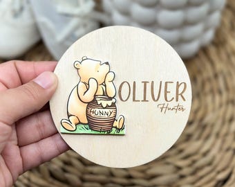 Engraved Baltic Birch Baby Name Round | Newborn Announcement Sign