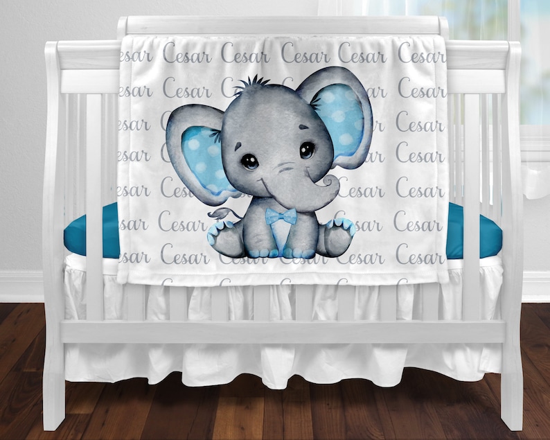 Custom Baby Blanket Baby Boy Elephant Blanket Custom Name Etsy