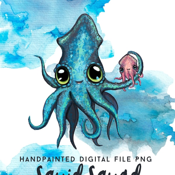 Squid PNG, Squid digital download, Clipart cephalopod, octopus illustration, Ocean clipart, octopus png, Planner png