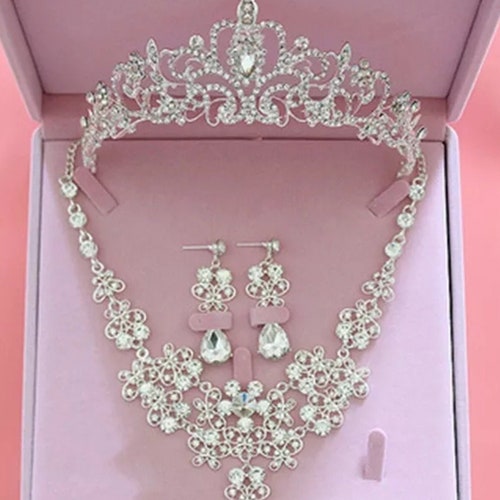 Bridal Tiara Wedding Set Bridal Silver Crown Set Crown and Etsy