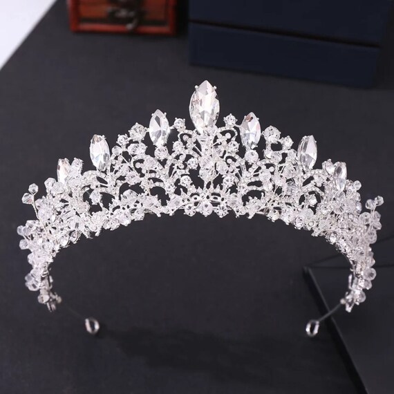 Luxury All Black Crystal Gold Crown Wedding Bridal Party Pageant Prom 6.5" Wide 