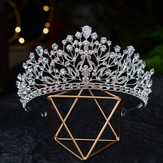 Corona di diadema da sposa di lusso, diadema di strass d'argento, regalo  per lei, accessori per capelli da sposa, corona di tiara di nozze da donna,  diademi -  Italia