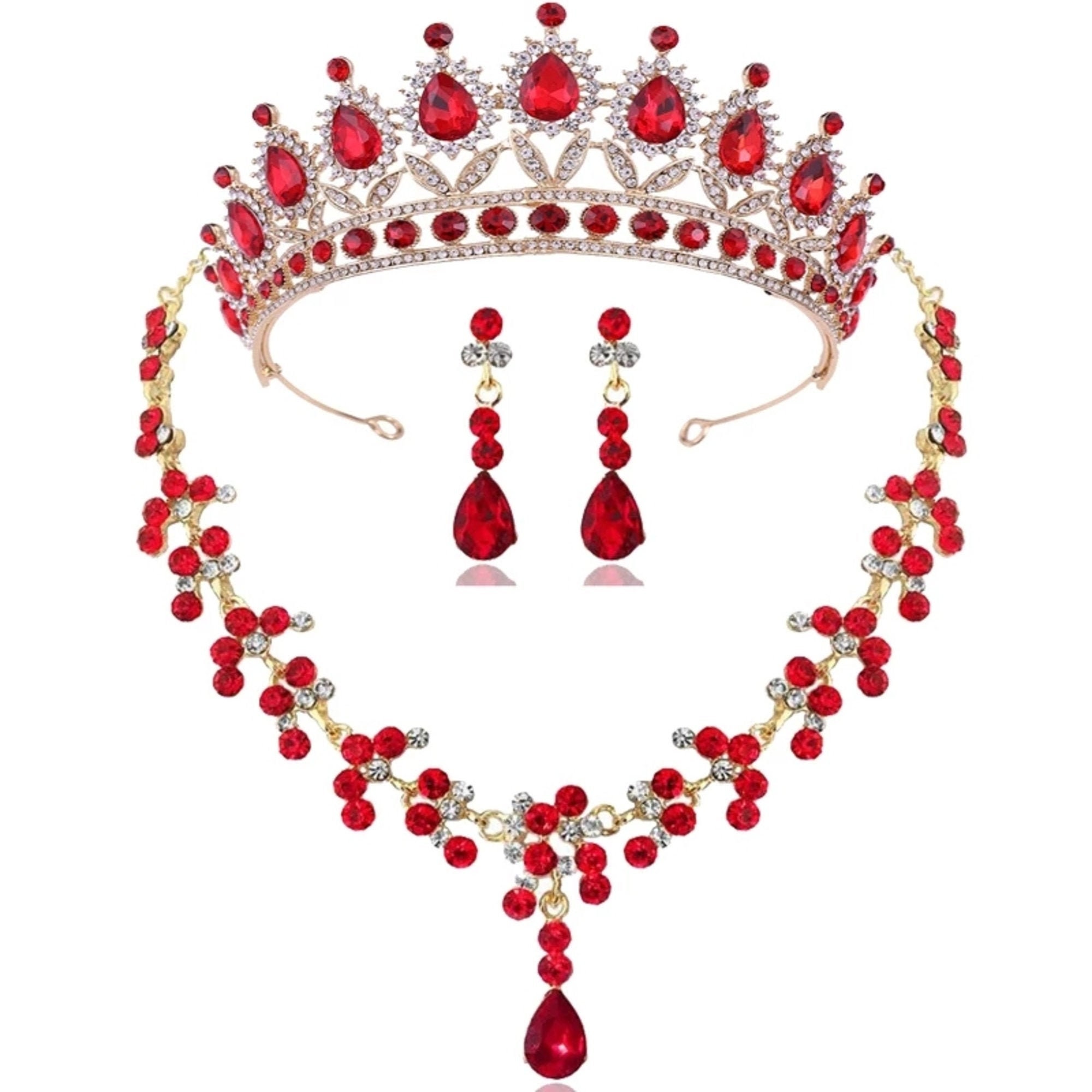 Bride Red Tiara Set Crystal Wedding Bridal Jewelry Set Etsy