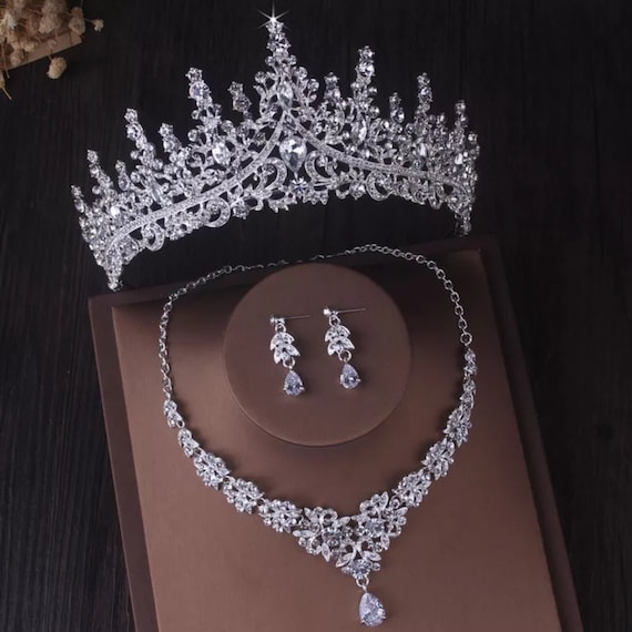 Crystal Wedding Crown Necklace Earrings Kit Bridal Tiara Jewelry Set Crystal Wedding Crown Necklace Earrings Kit Bridal Tiara Jewelry Set