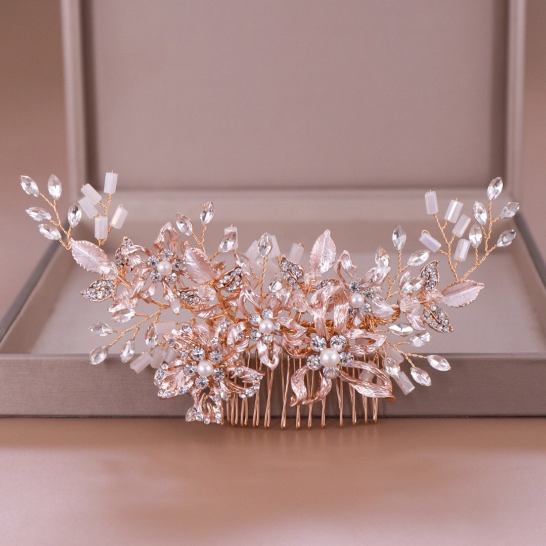 Bridal Hair Comb Crystal Wedding Hair Piece Rose Gold Etsy