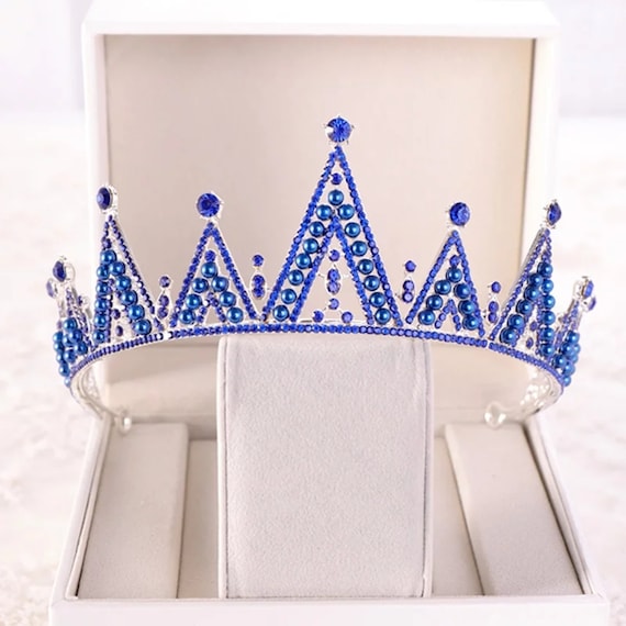 Hochzeit blau Strass Kristall Braut Tiara, Diadem Krone Frauen