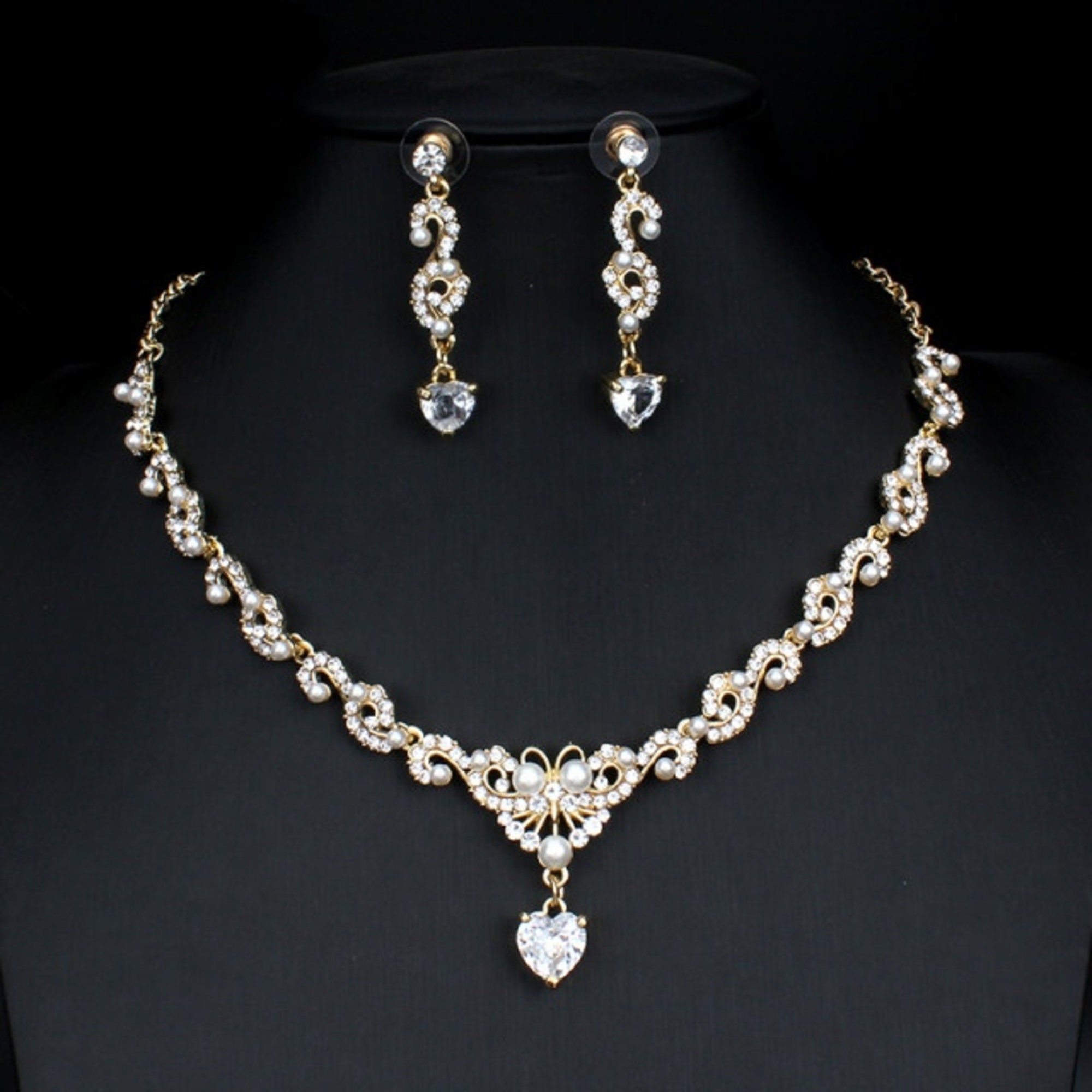 Glamour Bridal Wedding Jewelry Set Zircon and Pearl Bridal - Etsy UK