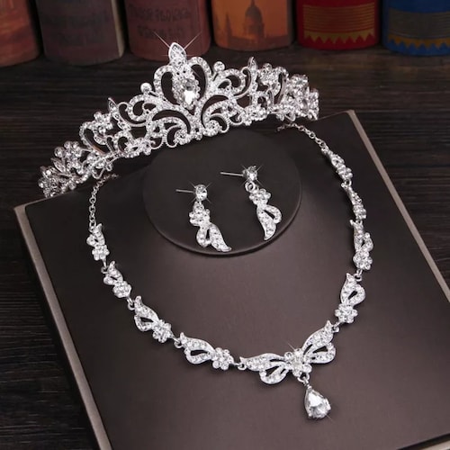 Wedding Bridal Tiara Jewelry Set Silver Wedding Jewelry Set Etsy