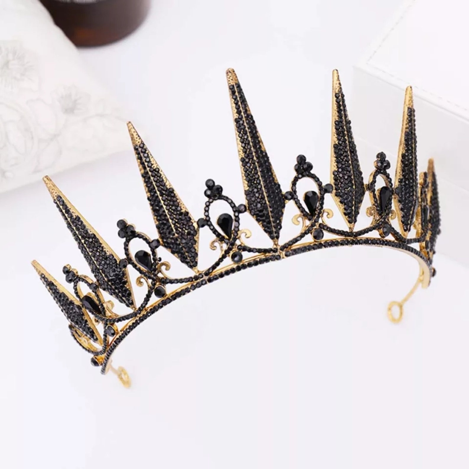 Vintage Gold Black Rhinestone Wedding Bridal Tiara Wedding - Etsy