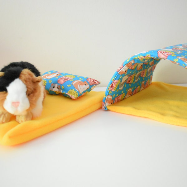 Guinea pig tunnel. Guinea pig hideout. Popcorn print tunnel for small pet - guinea pig bed - READY TO SHIP!