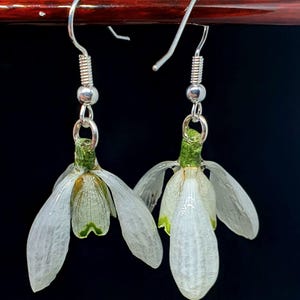 Real Spring Snowdrop Silver Earrings - Natural Floral Earrings