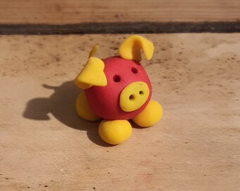 Red Perky Pigs - Cute Ornament, Pig Figurine, Animal Gift, Polymer Clay