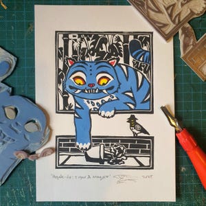 Derpy and Sussie Tiger and Magpie Linocut Print: Kpop Inspired Hojak-Do Art