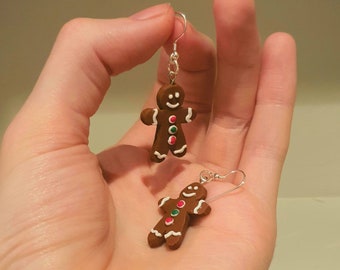 Gingerbread Man Earrings - Polymer Clay Festive Jewellery
