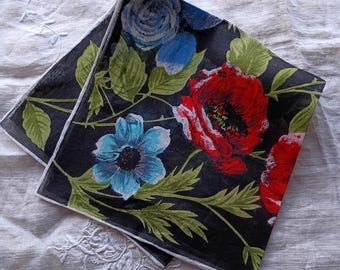 Vintage Black Background Burmel Hankie Floribunda Bouquet