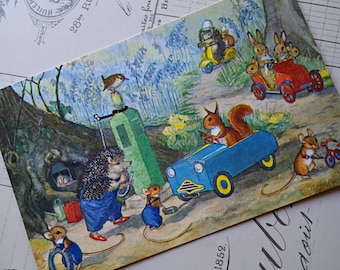 Vintage England Postcard Molly Brett Artwork Medici Society "Woodland Garage" Great Britain