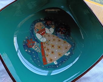 Vintage Swiss Folk Art Rudolph Howald Pottery Bowl Bohemian Peasant Primitive Decor