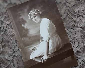 Hauntingly Beautiful Edwardian Lady Antique Sepia Photograph Original