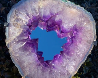 Polished Amethyst Portal Crystal ** Cut Geode with Stand Huge Agate 10 lbs
