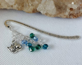 Cat bookmark with glass crystal beads. Beautiful reading gift for her, for Mum or friend.