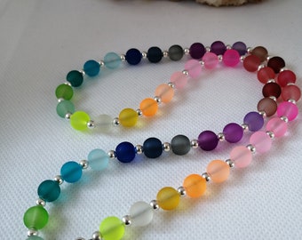 Rainbow frosted glass bead necklace. Gift for her, him, mum or girlfriend. Mother's Day gift. Ideal for LGBTQ, pride and festivals.