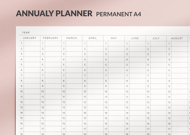 Planificador anual Imprimible PDF / Sin notas / Calendario - Etsy España