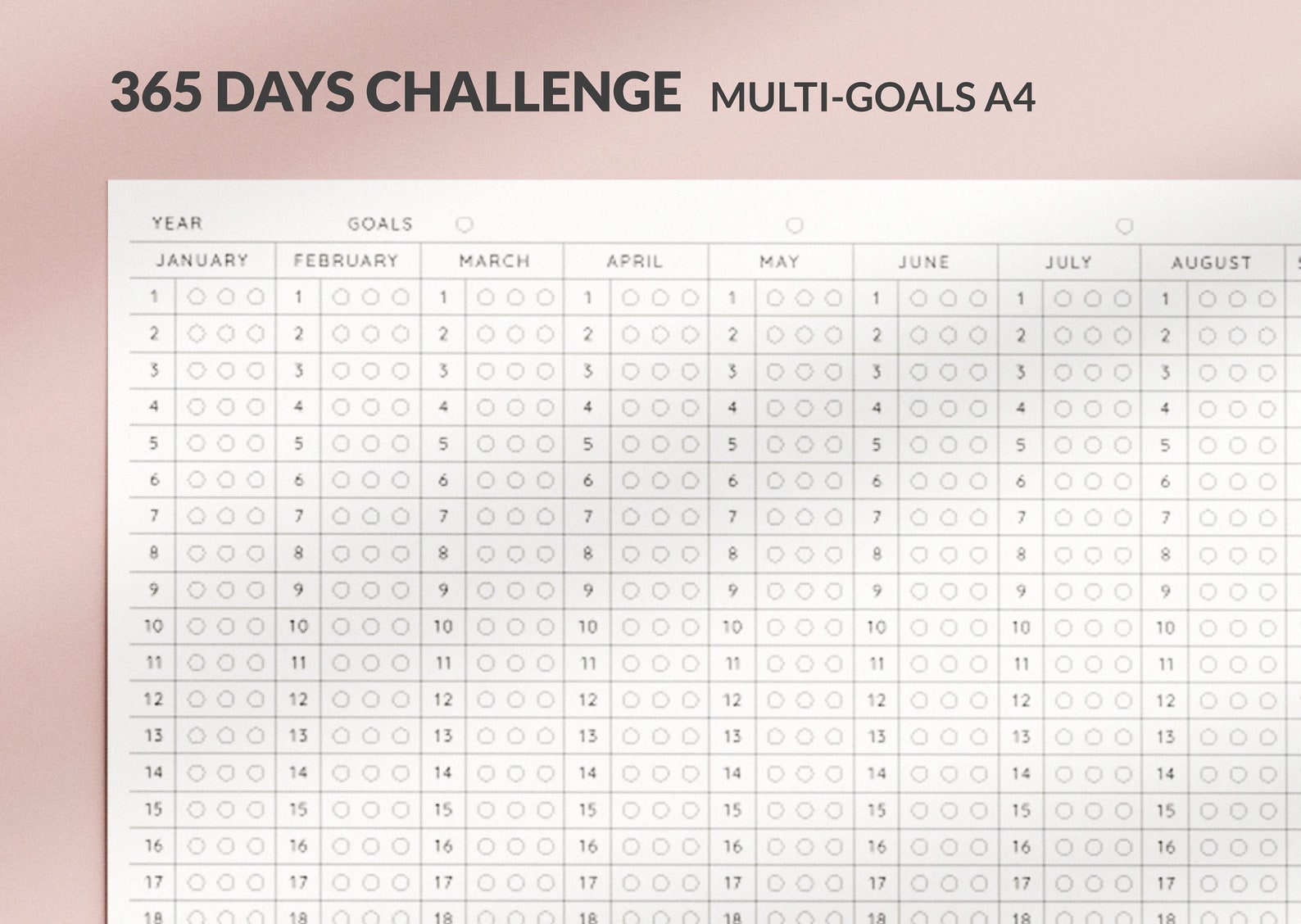 365 Days Challenge Printable PDF Multigoal Minimal and Etsy UK