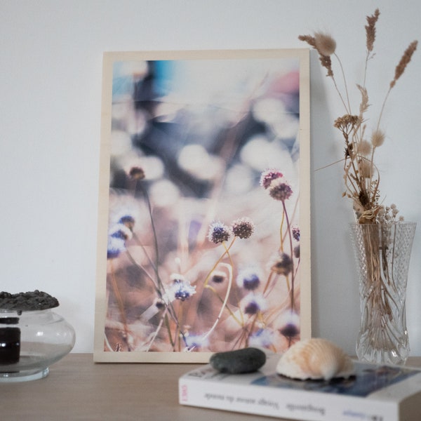 Photographie fleurs Lacanau océan sur tableau en bois fabriqué en France