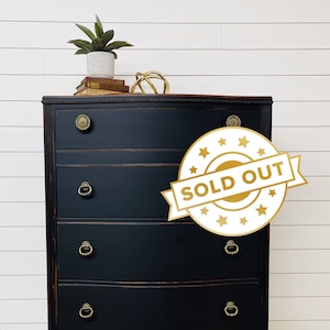 SOLD - Vintage Wood Dresser | Black Chest of Drawers | 1940s Federal Style Dresser | French Country | Refinished Vintage Furniture