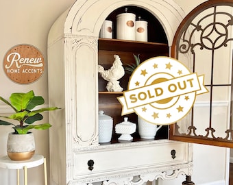 SOLD - Vintage Jacobean Hutch | Painted China Cabinet | Antique Furniture | Chippy Style Cabinet