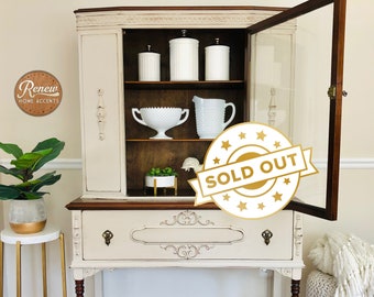 SOLD | Antique China Cabinet / Hutch | Jacobean Style | Farmhouse Furniture | French Country | Refinished Dining Furniture