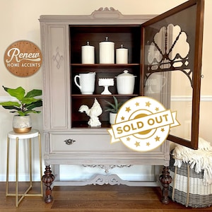 SOLD - Antique China Cabinet | Vintage Refinished Furniture | Painted Hutch | William and Mary Style Cabinet