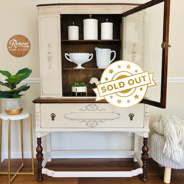 SOLD | Antique China Cabinet / Hutch | Jacobean Style | Farmhouse Furniture | French Country | Refinished Dining Furniture