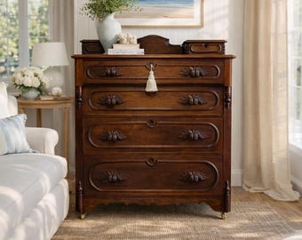 Antique Chest of Drawers (ca. 1885) Victorian Dresser | Foyer Furniture | French Country Decor