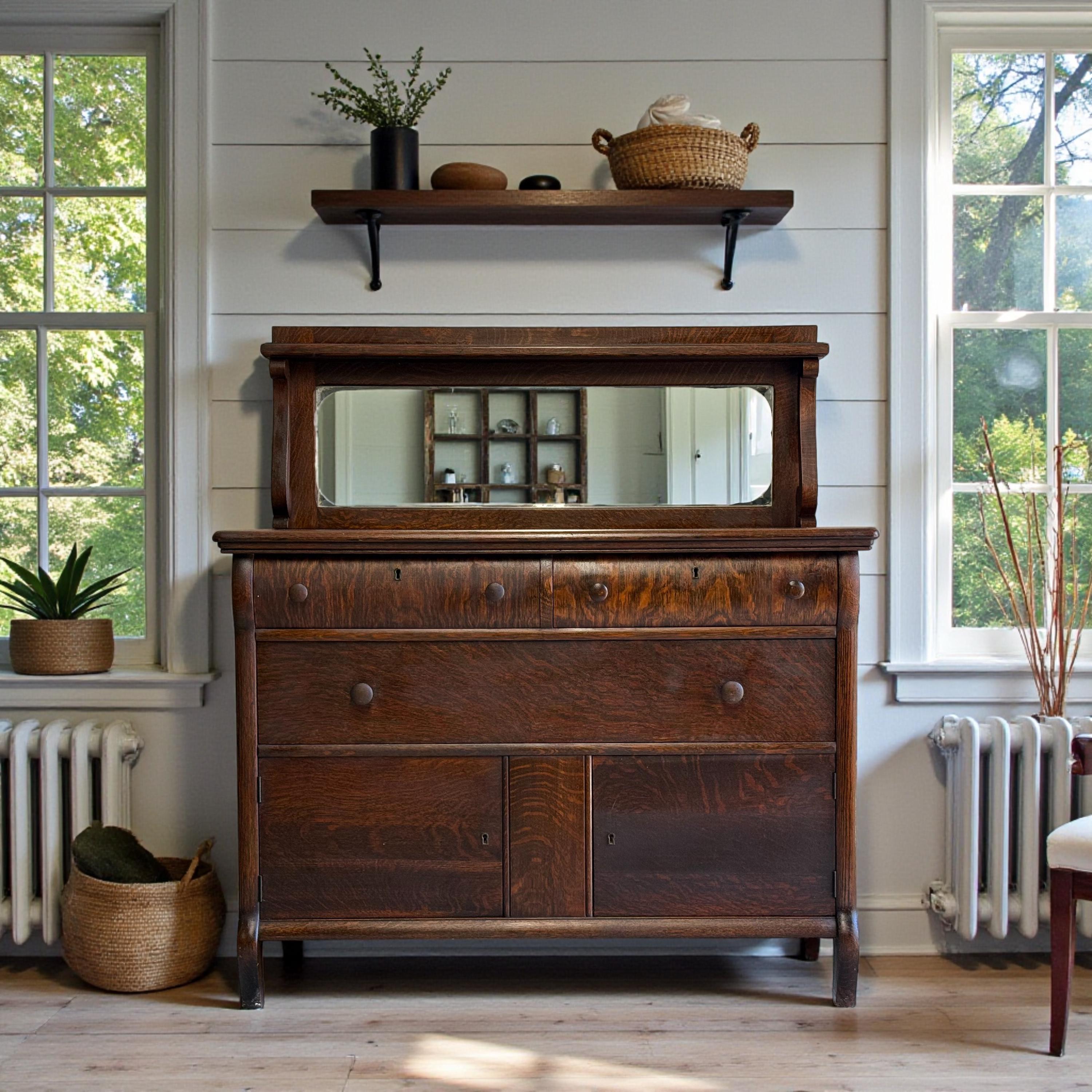 Antique Sideboard With Mirror (c. 1880s–1890s) | Tiger Oak