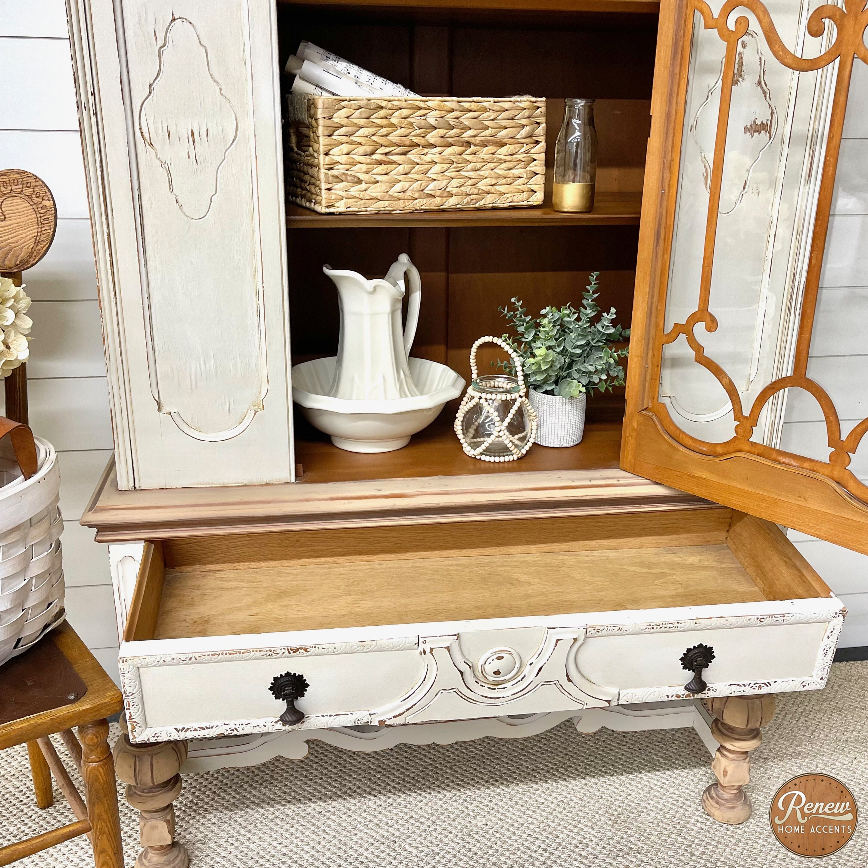 SOLD | Antique Jacobean Hutch: Refinished Farmhouse China Cabinet