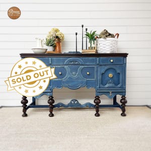 SOLD | Antique Jacobean Blue Sideboard: French Country Farmhouse Buffet